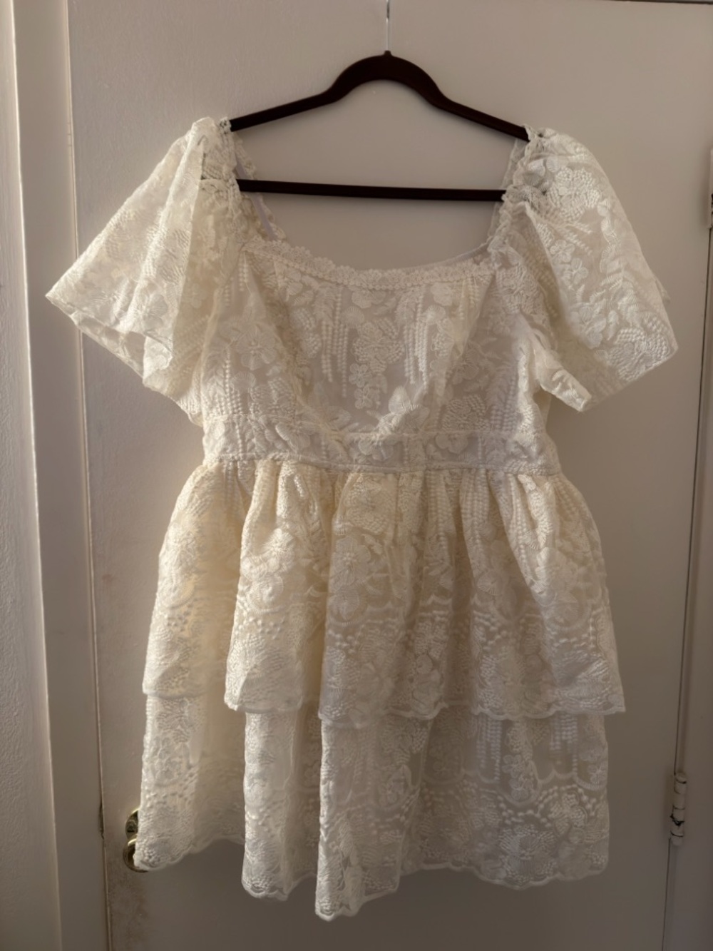 SHEIN Ivory Lace Tiered Mini Dress - Plus Size Bridal